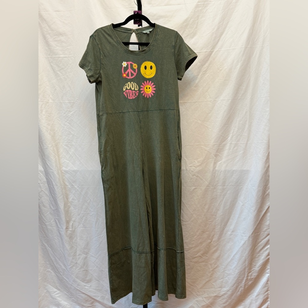 125 - Graphic Green Jumpsuit with Fun Signs